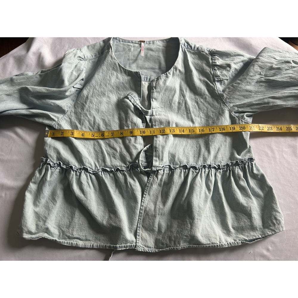 Free People Brunch Babe Self-Tie Denim Jacket Womens Size Large Blue Boho - Picture 8 of 10